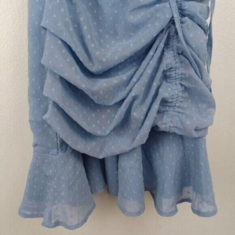 Lulus Womens Blue Halter Dress With Polka Dot Pattern & Ruffle Hem Size L - Picture 9 of 10